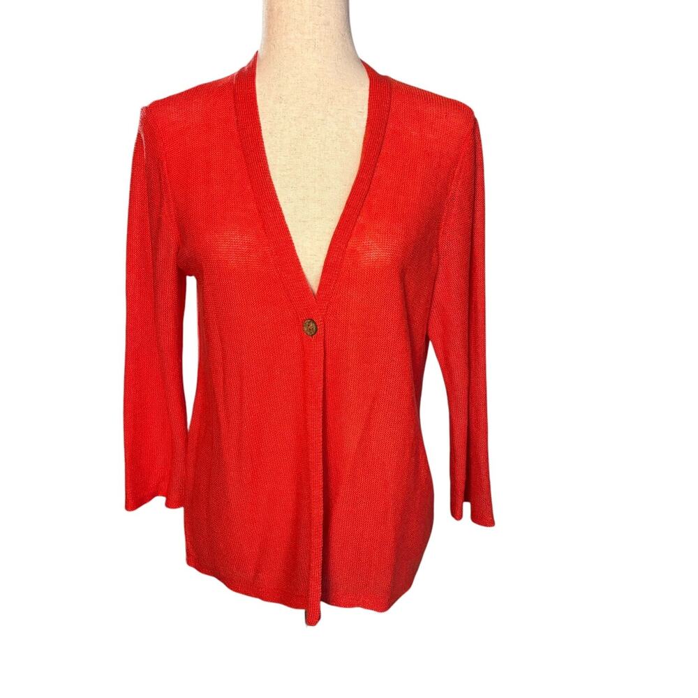 J. JILL Size Small Reddish Orange Linen blend Cardigan One Button Sweater - Picture 1 of 6